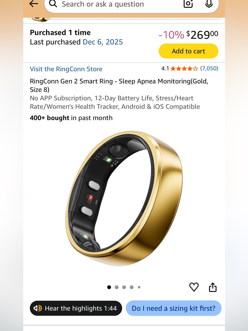 Gen 2 Smart Ring in Gold – Sleep & Health Tracker